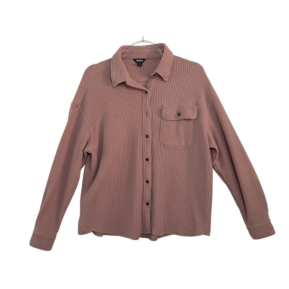 Buffalo Jeans Women's Size Small Pink Waffle Button Up Long Sleeve Shirt